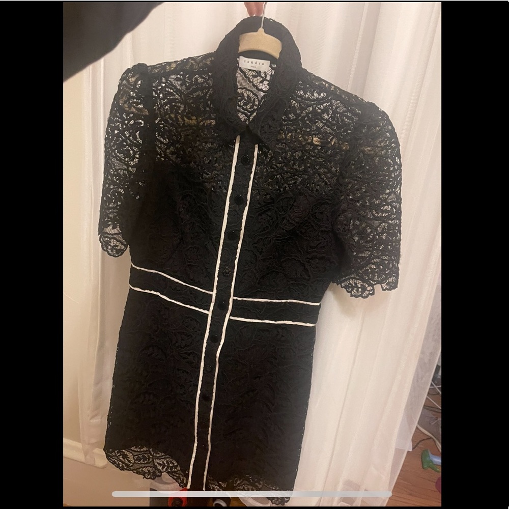Sandro black Lacey mini dress with collar